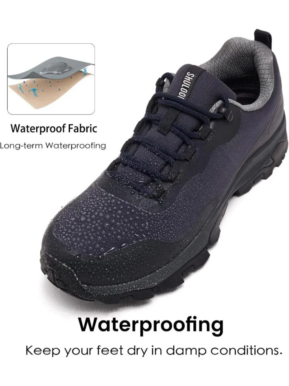 Men's Navy Trekking Shoes Low Top Round Toe Non Slip Zipper Hiking Boots